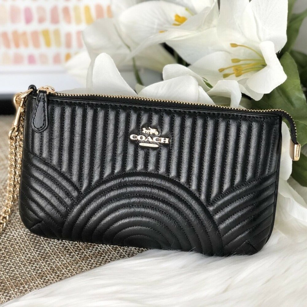 Coach Art Deco Quilted Wristlet Clutch, Black